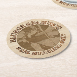 Bluegrass Music Real Musicians only in Wood Runder Pappuntersetzer