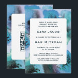 BlueGreen Watercolor Custom QRCode Bar Bat Mitzvah Einladung<br><div class="desc">Perfekte Karte, um eine Fledermausmitzvah, Bar mitzvah oder andere jüdische Feier anzukündigen! Handgefertigte abstrakte Aquarellkunst für Sie auf der Vorder- und Rückseite! Vollständig anpassbar! Klicken Sie auf "Personalisieren" oben, um den Text zu bearbeiten und Ihren Link zum QR-Code hinzuzufügen. Klicken Sie auf "Bearbeiten mit dem Design-Tool", um die Schriftart, Farben...</div>
