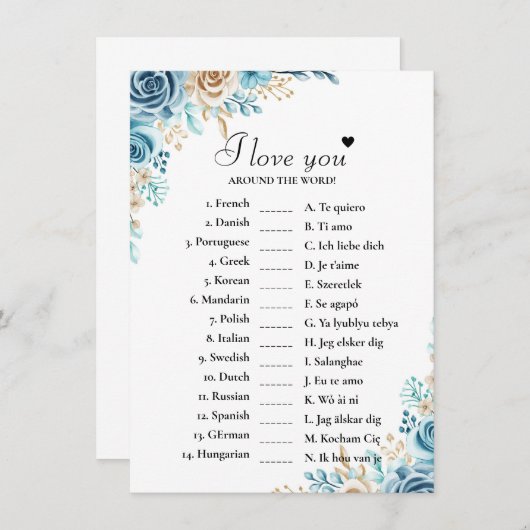 BlueI Liebe Sie um die Welt Bridal Game Card Einladung (Vorne/Hinten)