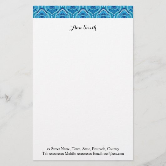 Blueish - Feathered Paisley Briefpapier (Vorderseite)