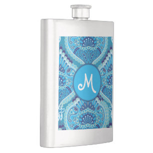 Blueish - Feathered Paisley Flachmann