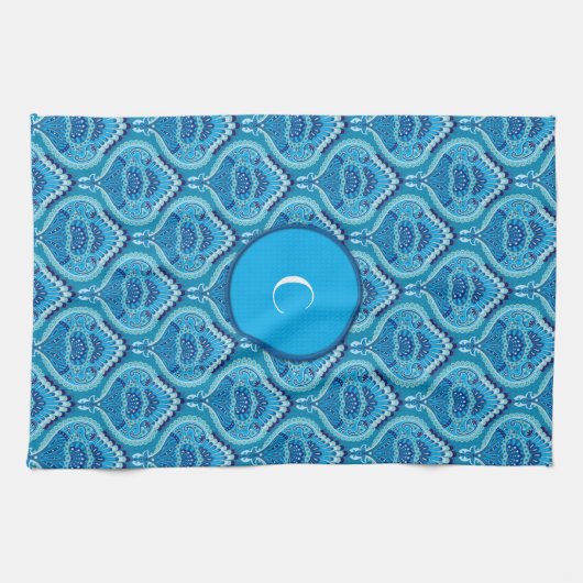 Blueish - Feathered Paisley Geschirrtuch (Horizontal)