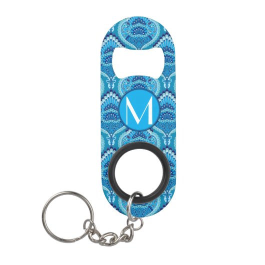 Blueish - Feathered Paisley Mini Flaschenöffner (Vorderseite)