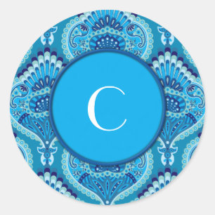 Blueish - Feathered Paisley Runder Aufkleber