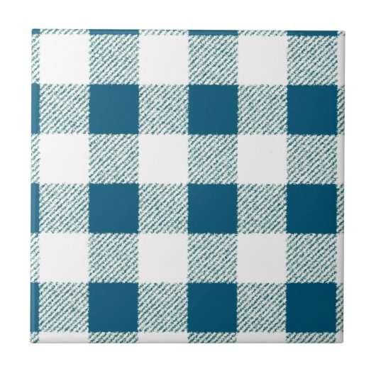 Blueish Green Gingham Karo Pattern Fliese (Vorderseite)