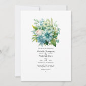 Blueish Grüntöne Floral Winter Wedding Einladung (Vorderseite)