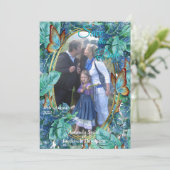 Blueish Turquoise Monstera Blätter & Butterfliegen Einladung (Stehend Vorderseite)