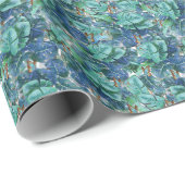 Blueish Turquoise Monstera Blätter & Butterfliegen Geschenkpapier (Rolleneckpunkt)