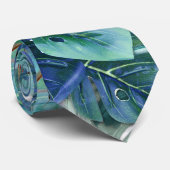 Blueish Turquoise Monstera Blätter & Butterfliegen Krawatte (Gerollt)