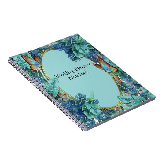 Blueish Turquoise Monstera Blätter & Butterfliegen Notizblock (Rechte Seite)