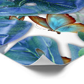 Blueish Turquoise Monstera Blätter & Butterfliegen Poster (Ecke)