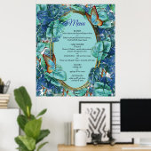 Blueish Turquoise Monstera Blätter & Butterfliegen Poster (Heimbüro)