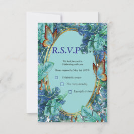 Blueish Turquoise Monstera Blätter & Butterfliegen RSVP Karte