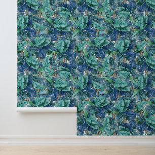 Blueish Turquoise Monstera Blätter & Butterfliegen Tapete