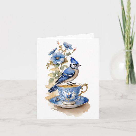 Bluejay auf einem Teacup Karte (Vorderseite)