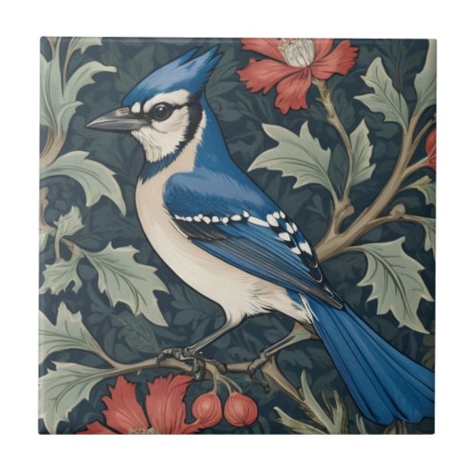 Bluejay Bird William Morris Stil Links Blue Jay Fliese (Vorderseite)