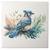 Bluejay in einer Aquarellfarbe Fliese (Vorderseite)