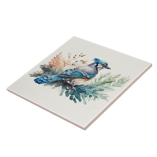 Bluejay in einer Aquarellfarbe Fliese (Seite)