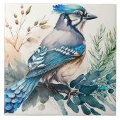 Bluejay in einer Aquarellfarbe Fliese (Vorderseite)