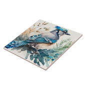 Bluejay in einer Aquarellfarbe Fliese (Seite)