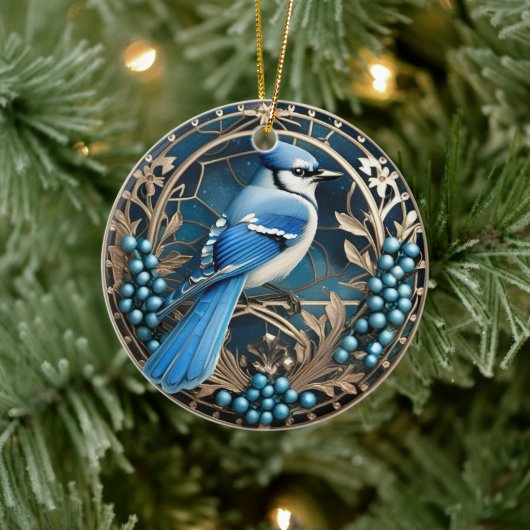 Bluejay mit Blueberries Personalisierter Ornament (Baum)