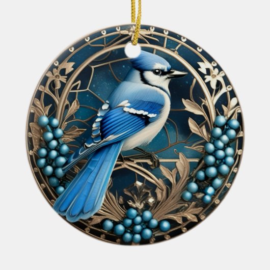Bluejay mit Blueberries Personalisierter Ornament (Vorne)