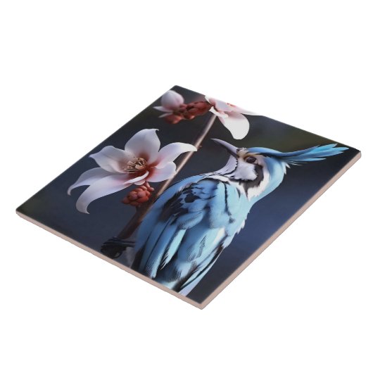 Bluejay und Blume Fliese (Seite)