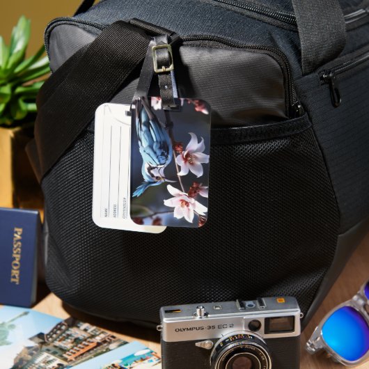 Bluejay und Blume Gepäckanhänger (Vorderseite & Rückseite)