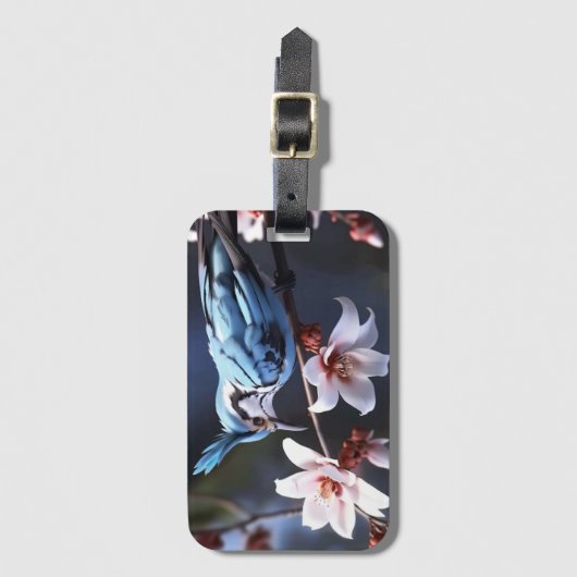 Bluejay und Blume Gepäckanhänger (Vorderseite Vertikal)
