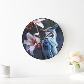 Bluejay und Blume Große Wanduhr (Zuhause)
