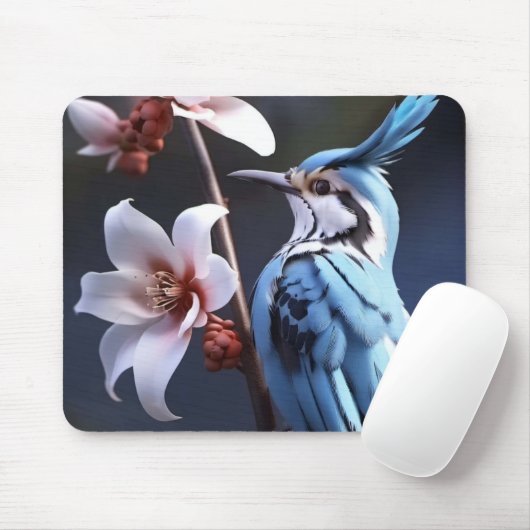 Bluejay und Blume Mousepad (Mit Mouse)