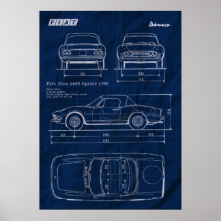 Blueprint fiat dino 2400 spider poster