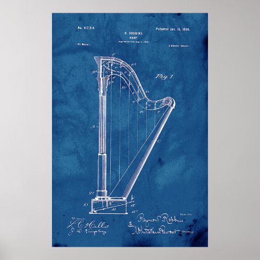 Blueprint Harp Patent Poster (Vorne)