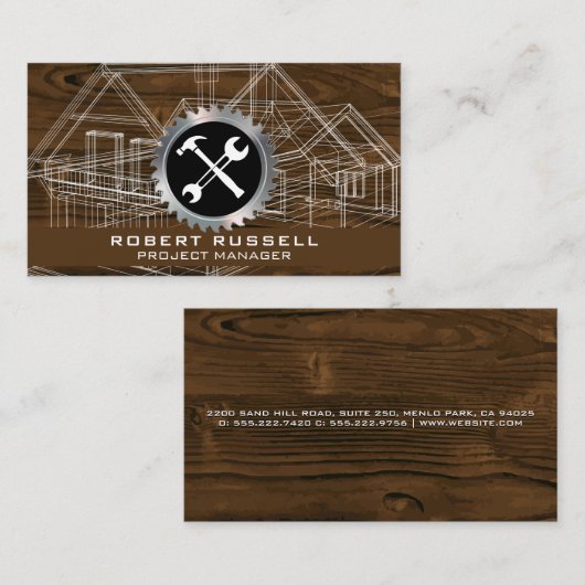 Blueprint | Holzkörner-Rundsäge-Hammerschlüssel Visitenkarte (Vorne/Hinten)