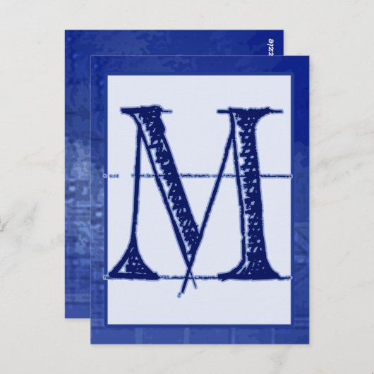 Blueprint Letter "M" Typography Banner Card Postkarte (Vorne/Hinten)