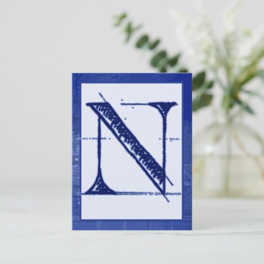 Blueprint Letter "N" Typografy Banner Card Postkarte (Stehend Vorderseite)