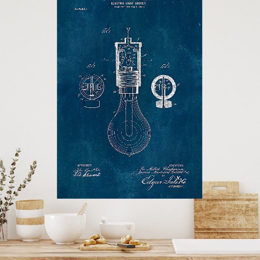 Blueprint Light Bulb Patent Poster (Küche)