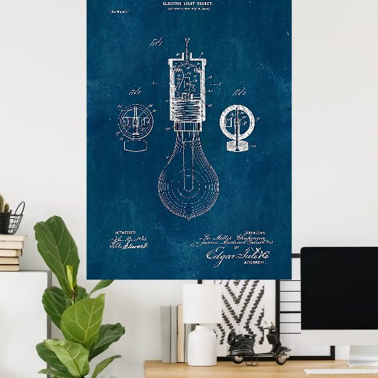 Blueprint Light Bulb Patent Poster (Heimbüro)