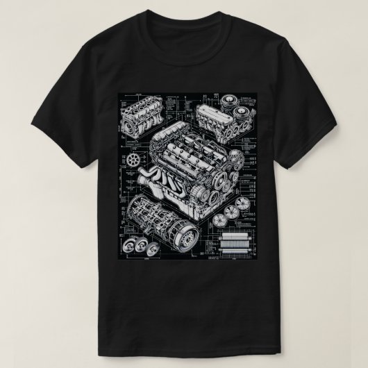 Blueprint Masterpiece Detaillierte Motor Design Ar T-Shirt (Design vorne)