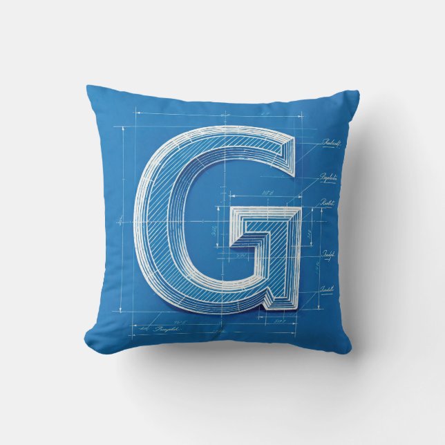 Blueprint Monogram Letter G Kissen (Vorderseite)