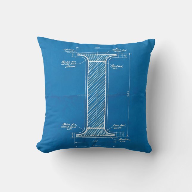 Blueprint Monogram Letter I Kissen (Vorderseite)