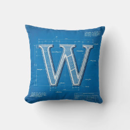 Blueprint Monogram Letter W Kissen
