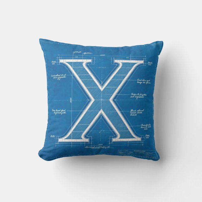 Blueprint Monogram Letter X Kissen (Vorderseite)