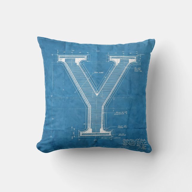 Blueprint Monogram Letter Y Kissen (Vorderseite)