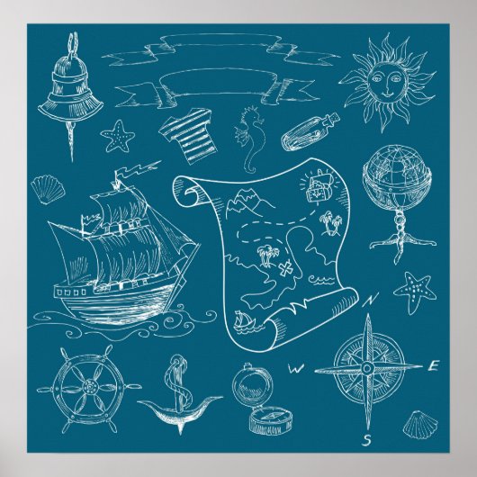 Blueprint Nautical Graphic Pattern Poster (Vorne)