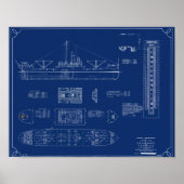 Blueprint of Lake Freighter SS War Dance Print Poster (Vorne)
