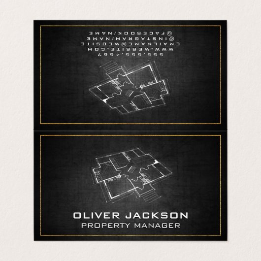 Blueprint Top View Visitenkarten (Außenseite Aufgefaltet)