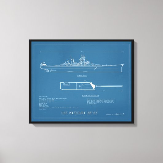 Blueprint USS Missouri BB-63 Leinwanddruck (Vorderseite)