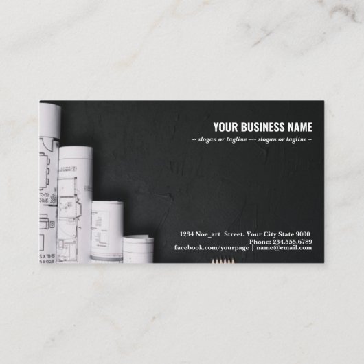 Blueprints auf schwarzem Tisch Visitenkarte (Rückseite)