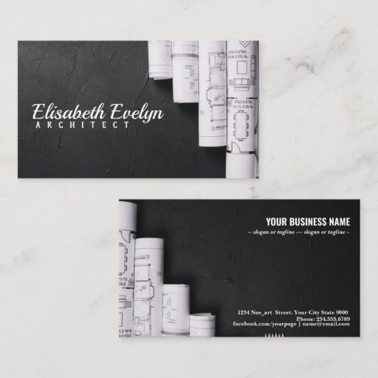 Blueprints auf schwarzem Tisch Visitenkarte (Vorne/Hinten)